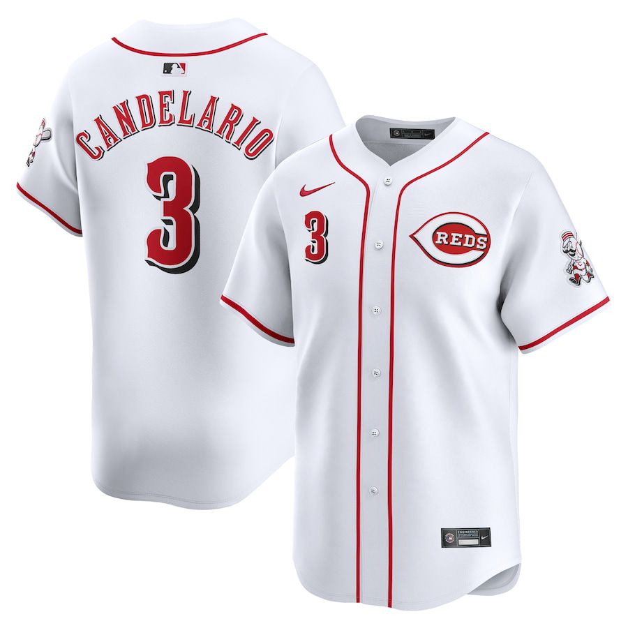 Men Cincinnati Reds #3 Jeimer Candelario Nike White Home Limited Player MLB Jersey->->MLB Jersey